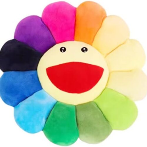 Sunflower Plush Throw Pillow with Smiley Face, Colorful Home and Bedroom Decor, 17 Inch