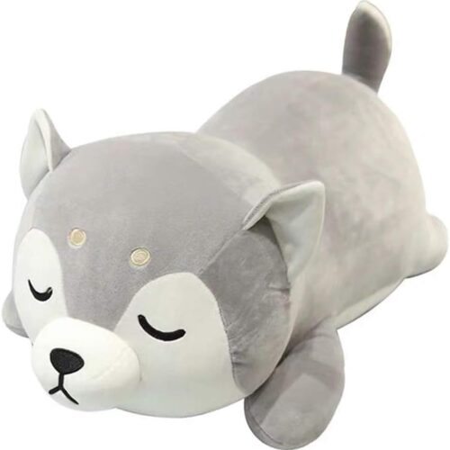 Plush Husky Stuffed Toy and Puppy Shaped Pillow for Children and Adults, 13.7 Inch