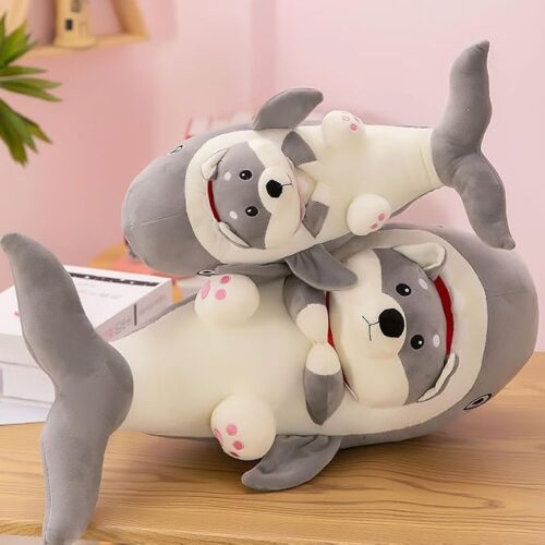 Shark Dog Plush Pillow and Cute Cartoon Stuffed Toy for Hugging Sleeping and Gifting, 15.7 Inch