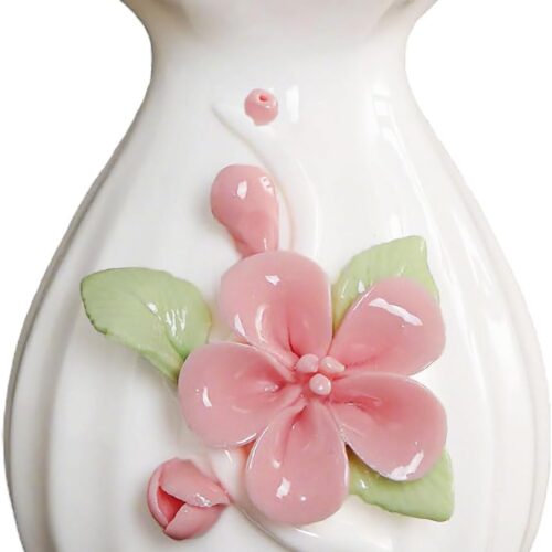 Handmade Ceramic Vase with 3D Hand Painted Relief Flowers, Porcelain Home Decor Statue Ornament for Living Room Dining and Desk, 1 Piece