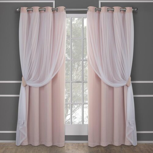 Double Layer Indoor Curtains with Sheer and Room Darkening Blackout, Grommet Top Energy Efficient Drapes, Rose Blush, 52 by 84 Inch, 2-Pack