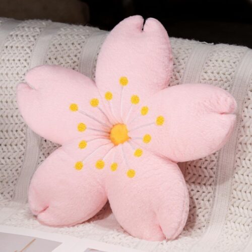 Cute Plush Cherry Blossom Tree Cushion and Throw Pillow with Yellow Stamen, 17.7 Inch