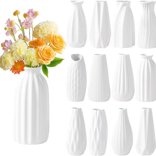 Small White Ceramic Bud Vases Set of 12, Boho Pampas Grass Flower Vases Bulk for Centerpieces Wedding and Home Decor