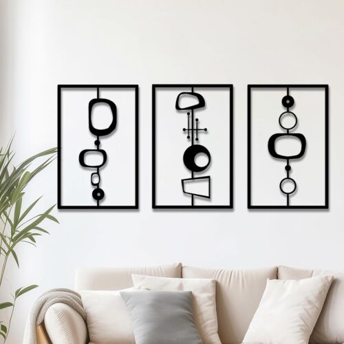 Abstract Metal Wall Art Set, Modern Geometric Hanging Decor