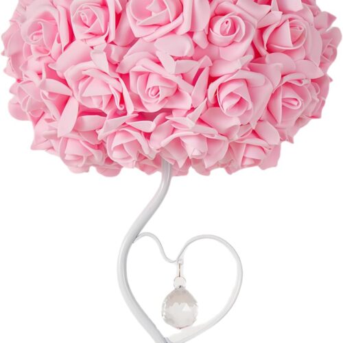 Pink Rose Flower Bedside Lamp for Nightstand and Desk, Princess Style Table Lamp for Bedroom Women Girls, Gift for Party Wedding Decor Living Room Restaurant Office