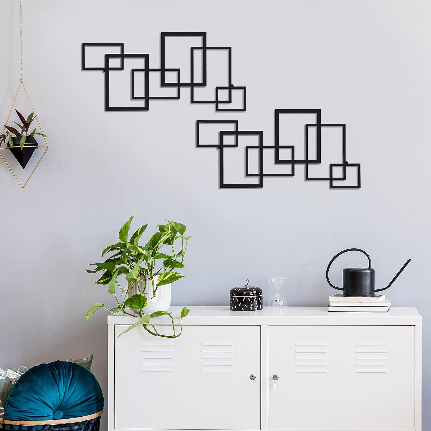Modern Geometric Metal Wall Art Set, Minimalist Hanging Decor