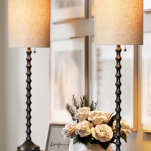 Tall Buffet Table Lamps Set of 2 with Sturdy Metal Bases and Textured Linen Shades, UL Certified for Living Room Dining Room and Entryway, Black, 30 Inch