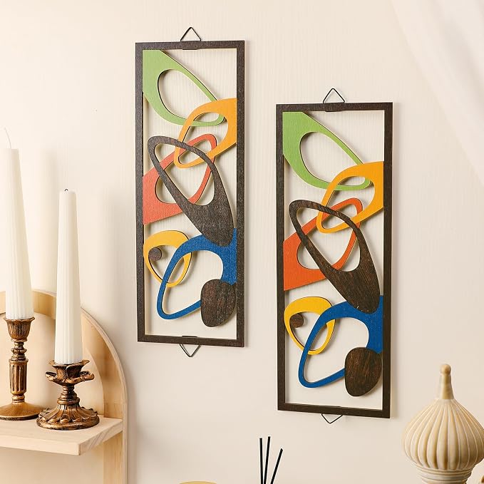 Mid Century Wood Wall Art Set, Abstract Geometric Decor