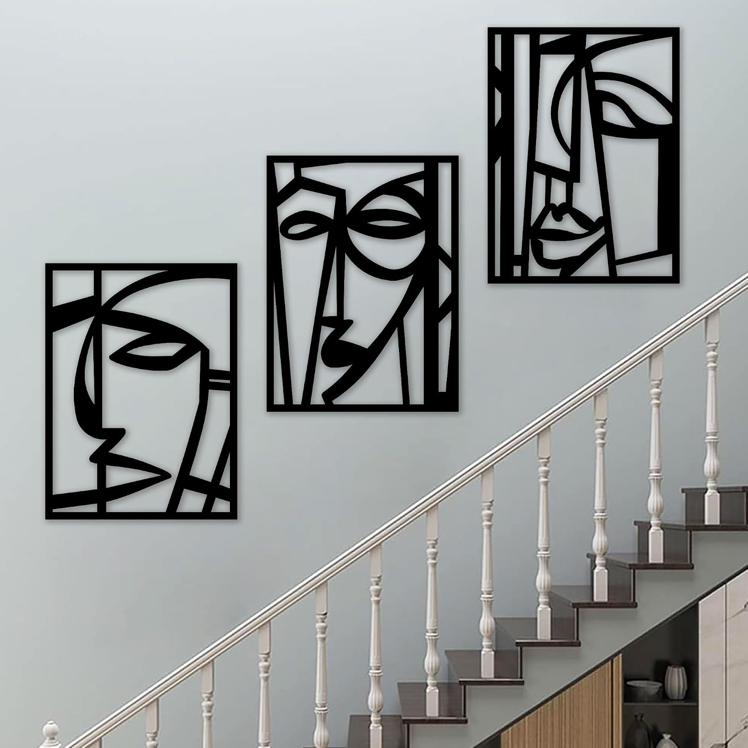 Abstract Human Face Metal Wall Art Set - Image 2