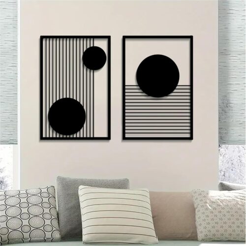 Large Abstract Metal Wall Art Set, Minimalist Line Wall Decor