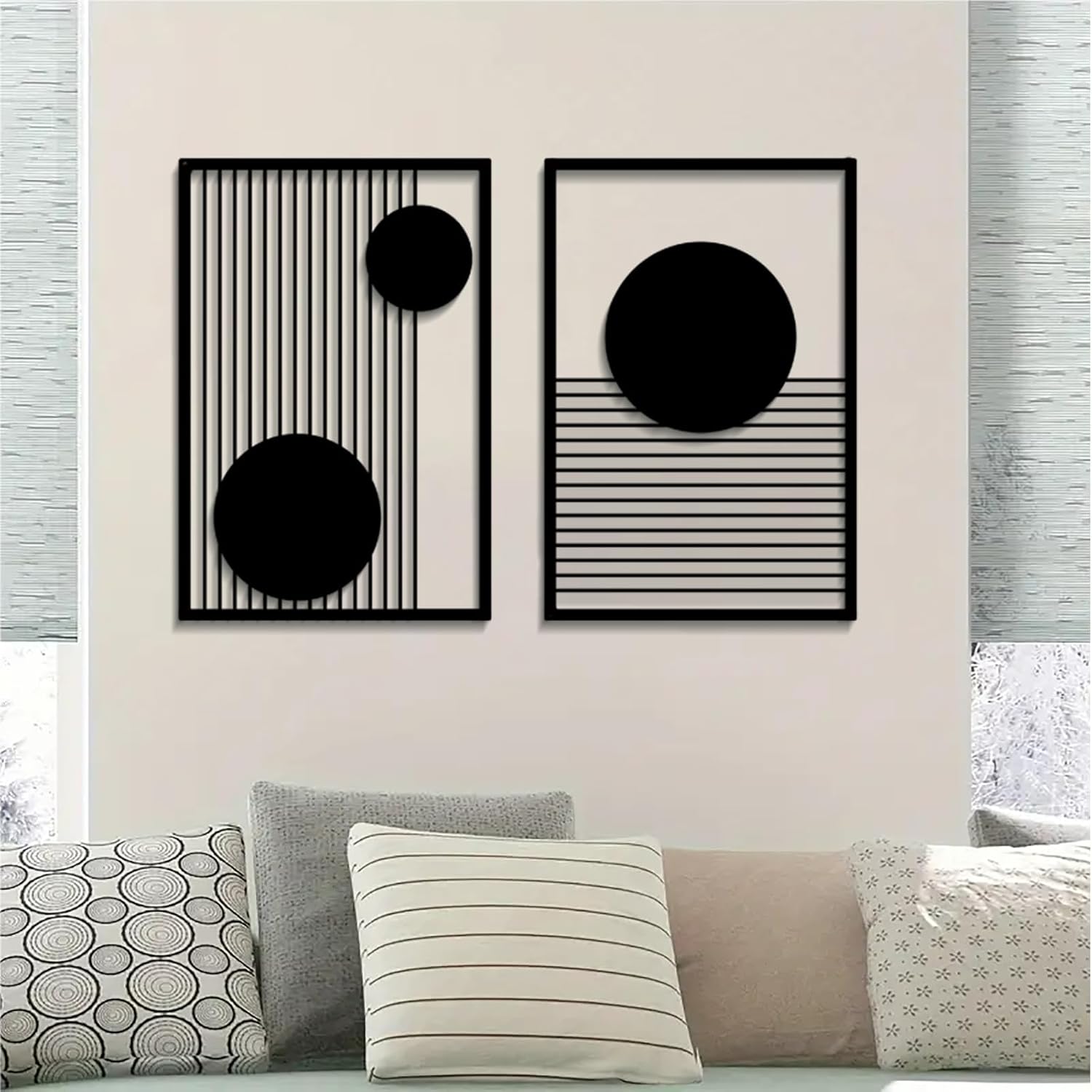 Large Abstract Metal Wall Art Set, Minimalist Line Wall Decor