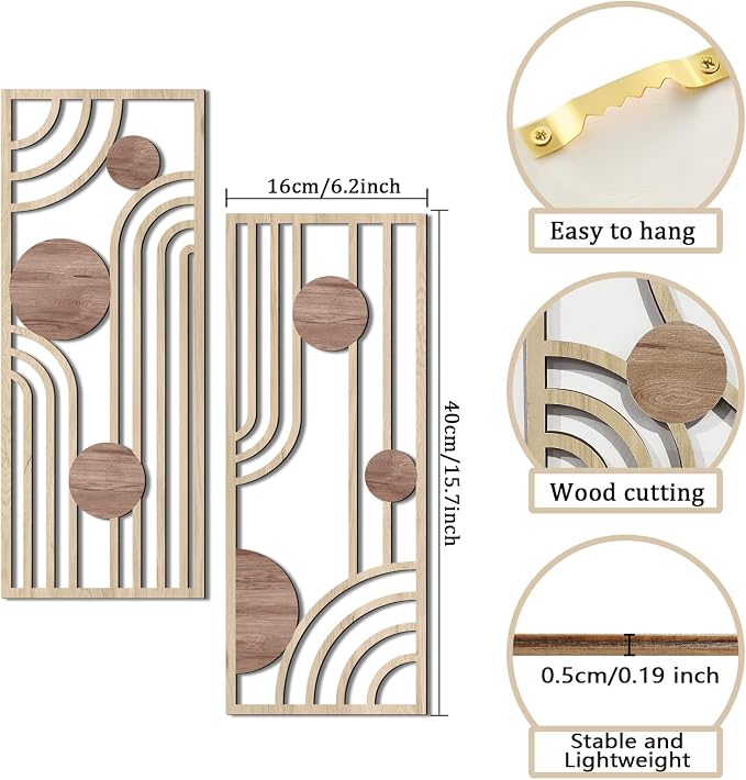 Modern Wood Wall Art Panels, Geometric Wall Decor Set - Image 2