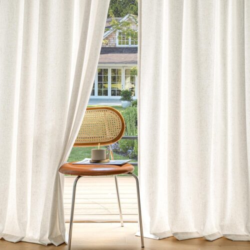 Non-See-Through Privacy Linen Curtains, Light Filtering Farmhouse Textured Back Tab Semi Sheer Drapes for Bedroom and Living Room, Natural White, 52 by 84 Inch, 2 Panels