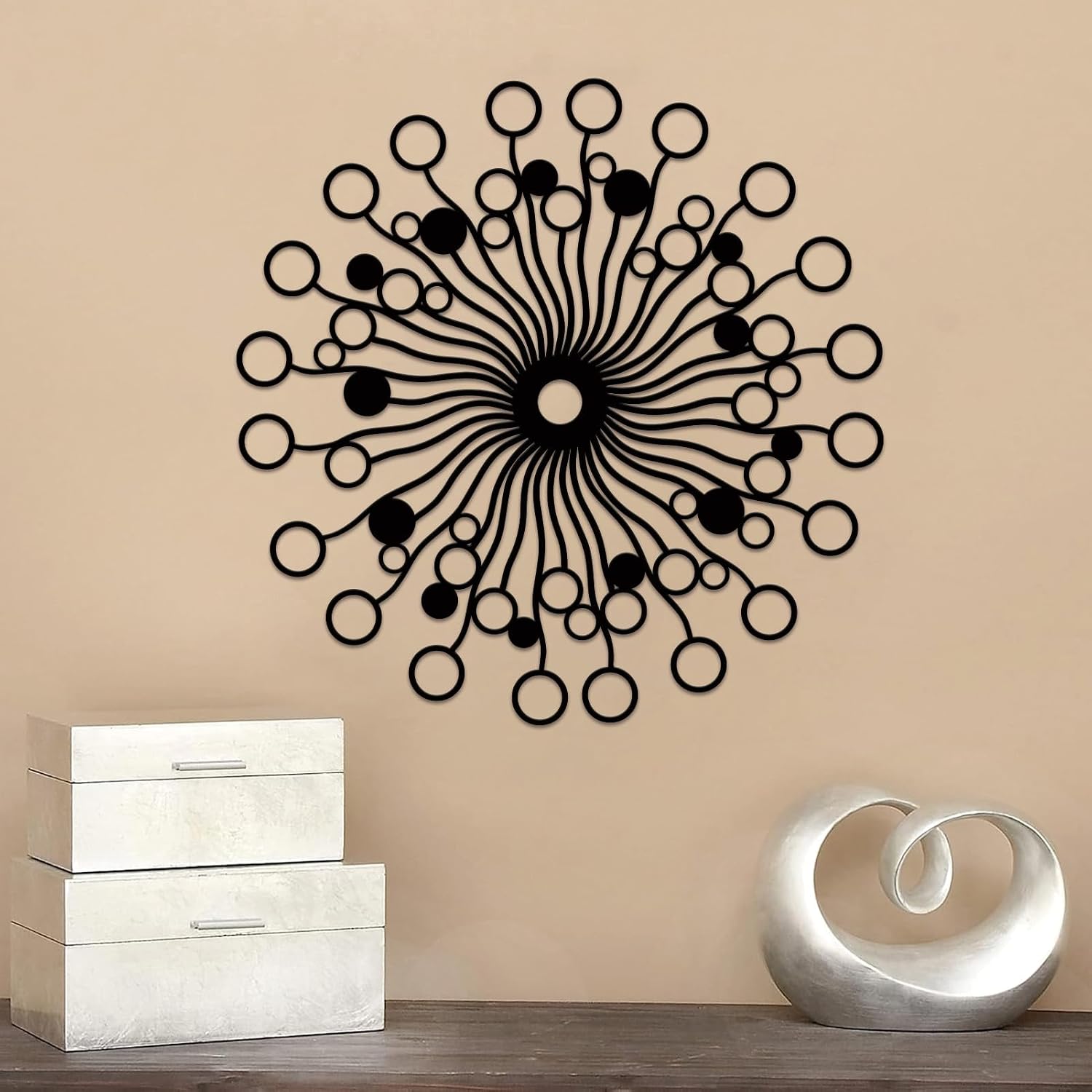 Metal Sunburst Wall Decor, Geometric Wire Wall Sculpture