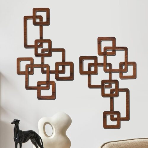 Mid Century Wooden Wall Decor, Abstract Geometric Wall Panels Set