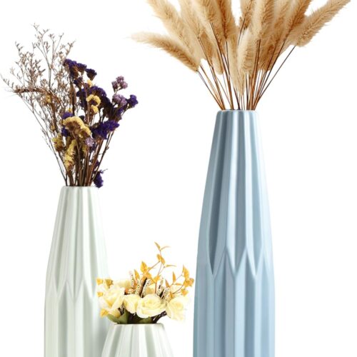 Ceramic Vases for Decor Set of 3, Modern Decorative Accent for Living Room with Pastel Colored Minimalist Style, Round Mouth and Delicate Glazed Lines