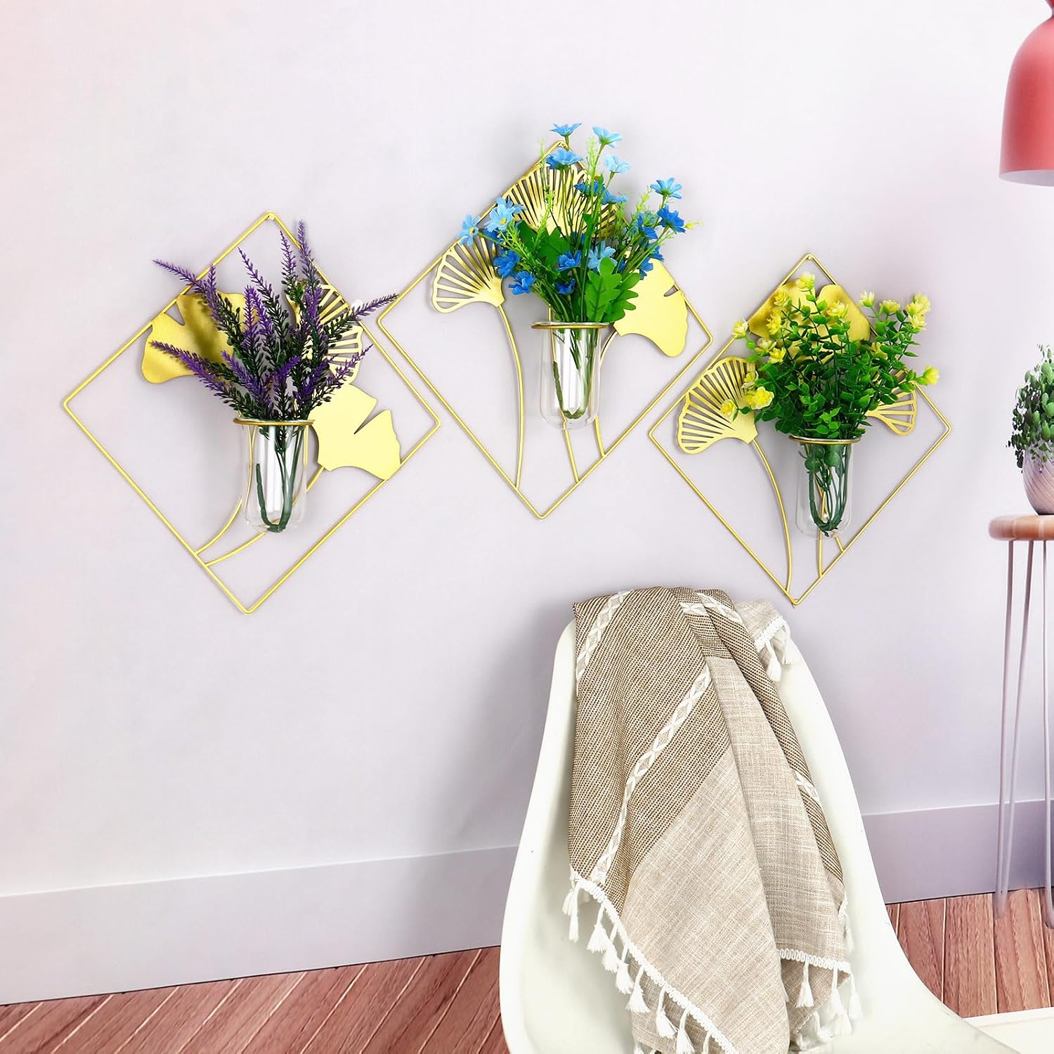 Geometric Metal Wall Hanging Vase Set - Image 2