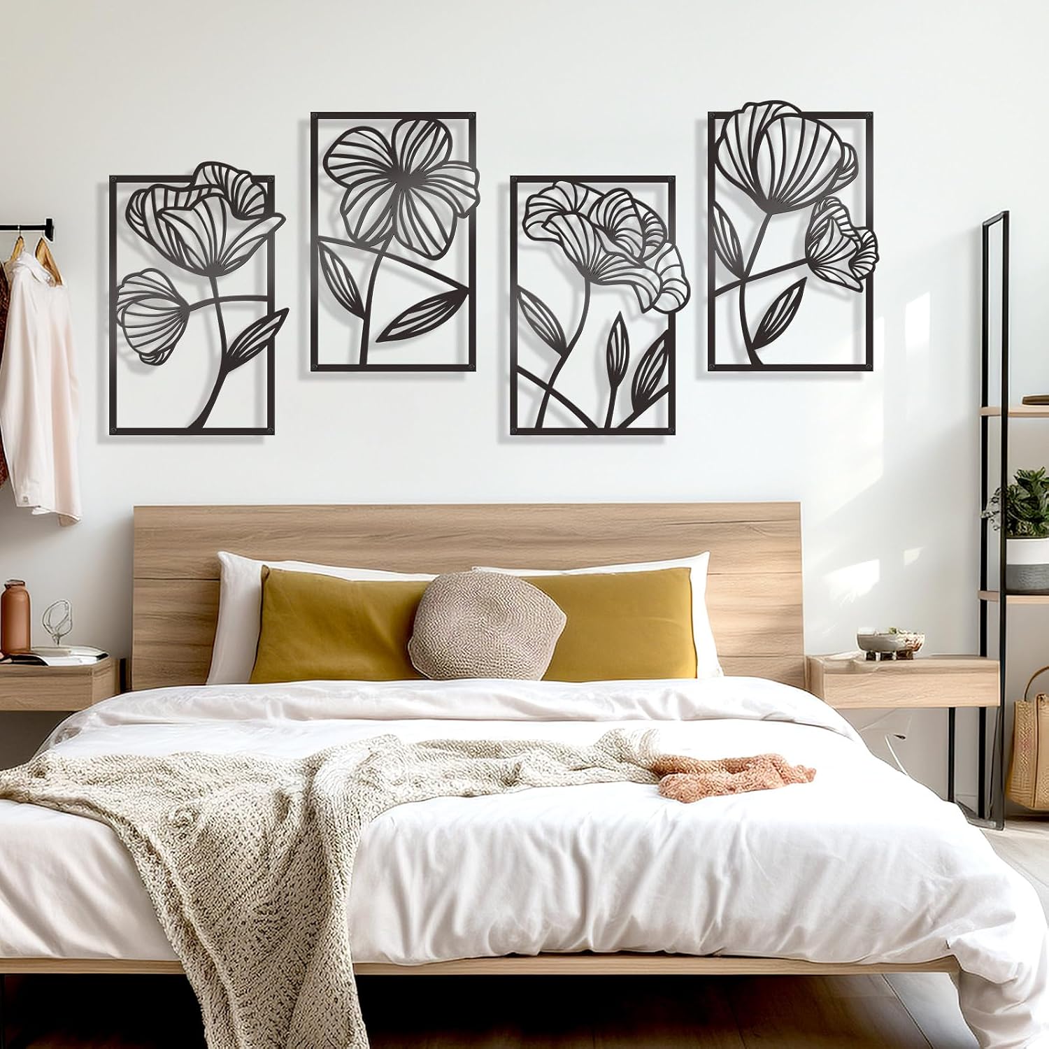 Metal Flower Wall Art Set, Minimalist Line Decor - Image 2