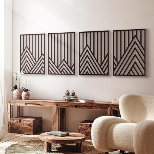 Abstract Mountain Line Metal Wall Art Set