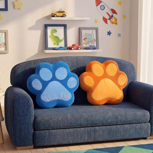 Plush Throw Pillows Set of 2, Cute Soft Stuffed Cushions for Home Bed and Sofa Decor or Party Gifts, Dog Paw Pattern