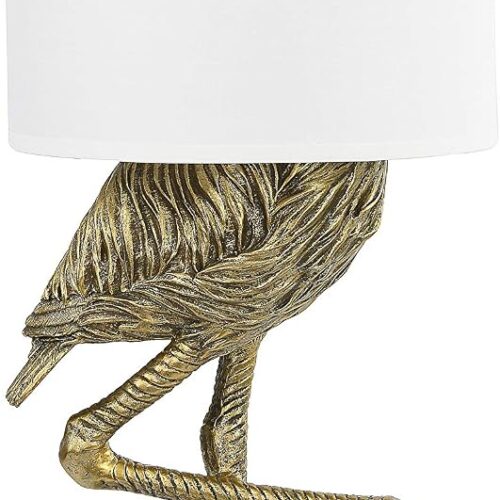 Resin Flamingo Table Lamp with Linen Shade and Gold Finish, 32 Inch