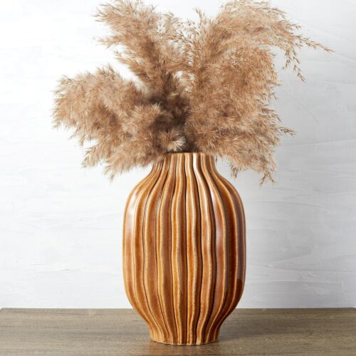Large Ceramic Vase for Farmhouse Entryway and Living Room, Decorative Pottery for Kitchen Mantel and Console Table, Fall Flower Vase for Pampas Grass, 11 Inch