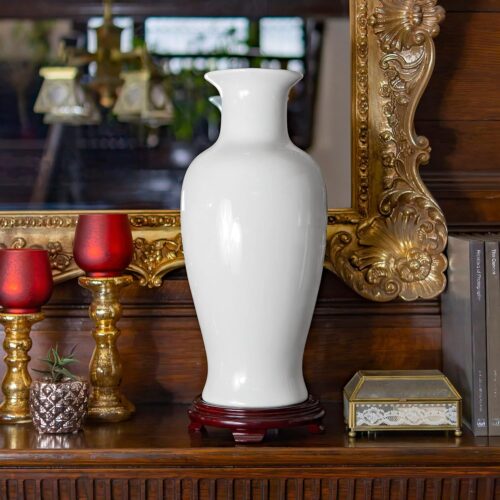 Antique White Porcelain Fishtail Vase for Home Decor, 18 Inch